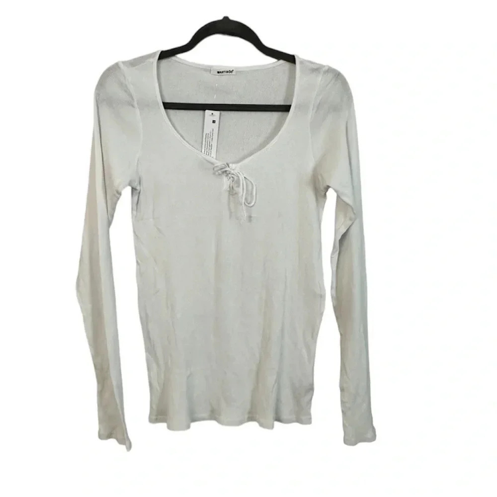 LaMade Revolve White Ribbed Long Sleeve Lightweight Tie Top NWT